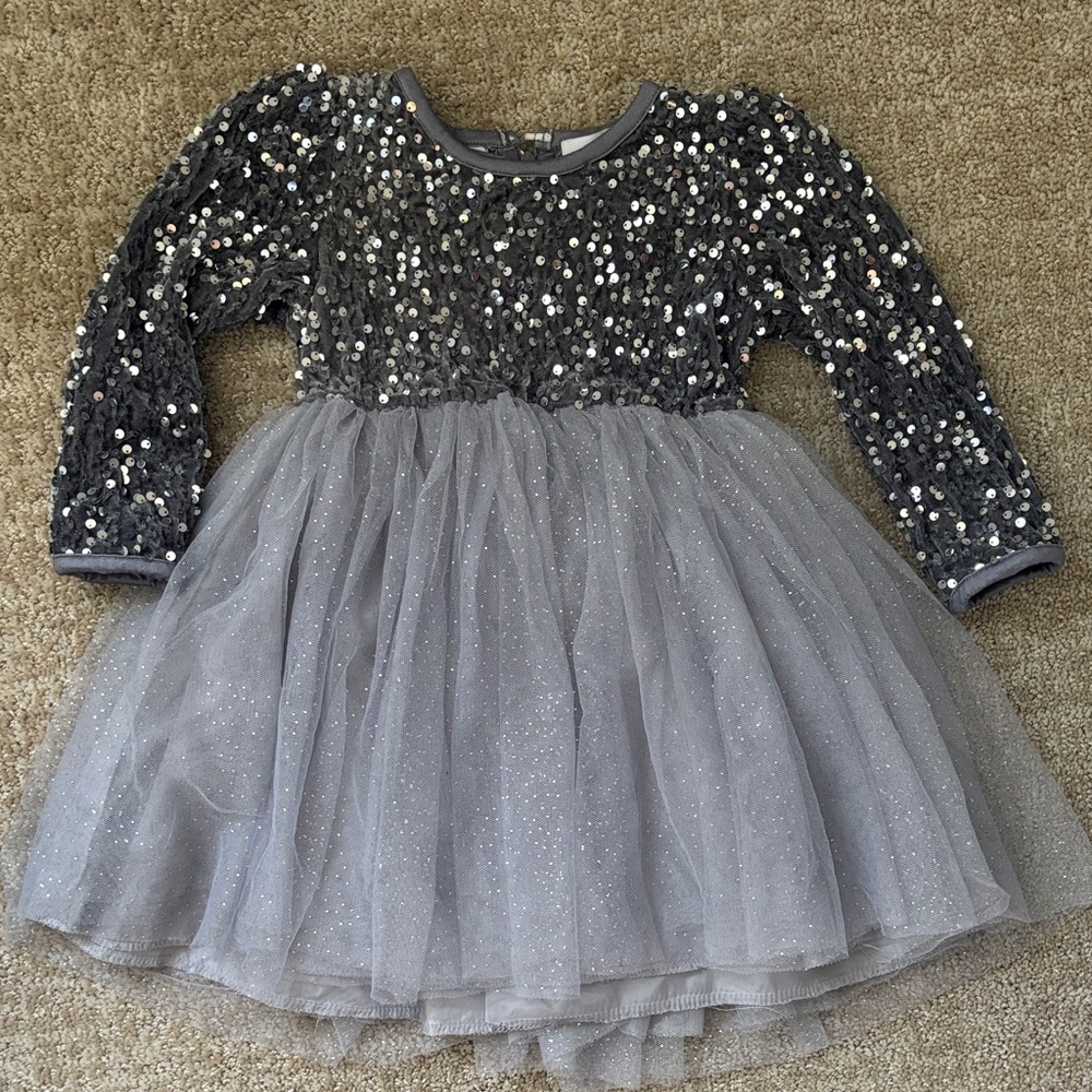 Sparkling Gray Sequin Kids Formal Dress